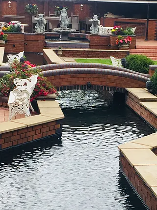 garden pond with bridge
